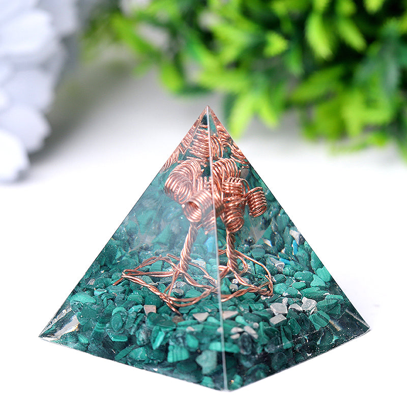 Natural Malachite Resin Tree Pyramid