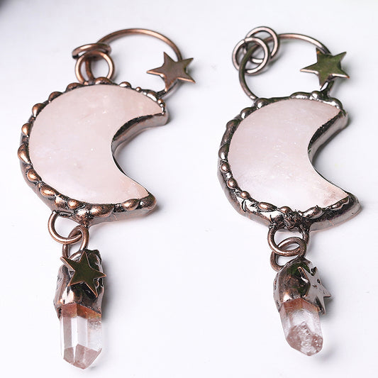 Rose Quartz Moon Shape Pendant for Jewelry DIY