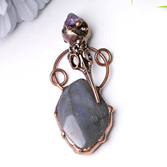 Labradorite with Amethyst Pendant for Jewelry DIY