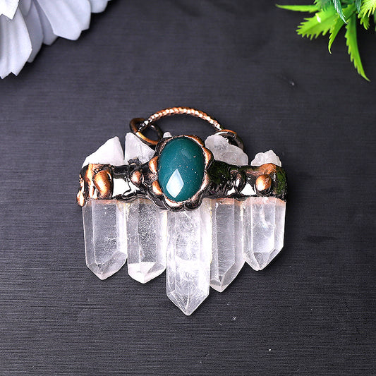 Clear Quartz with Green Jade Pendant for Jewelry DIY