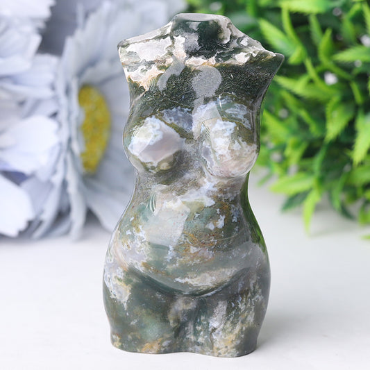 3" Moss Agate Pregnent Woman Body Crystal Carvings