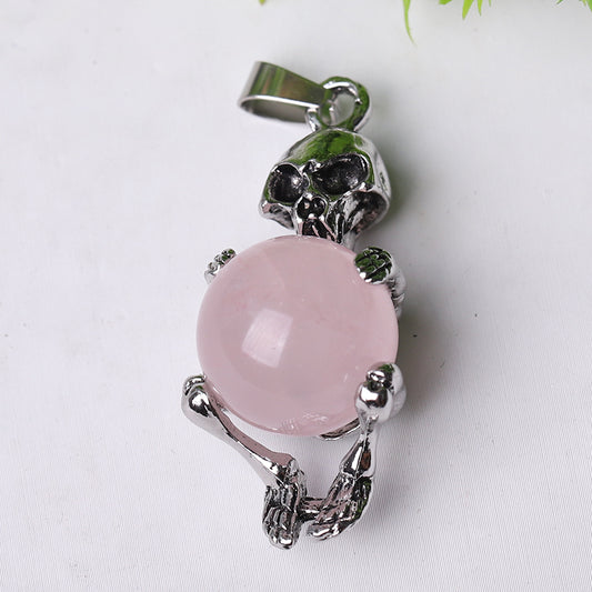 Wholesale Silver Skeleton Wrapped Round Ball Crystal Pendant