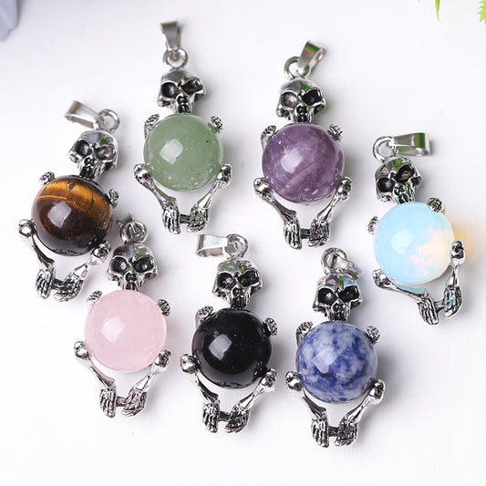 Wholesale Silver Skeleton Wrapped Round Ball Crystal Pendant