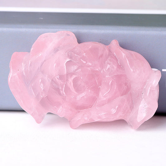 3" Rose Quartz Peony Crystal Carvings