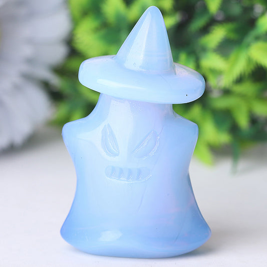 2.5" Blue Pink White Opalite Witch Crystal Carvings for Halloween