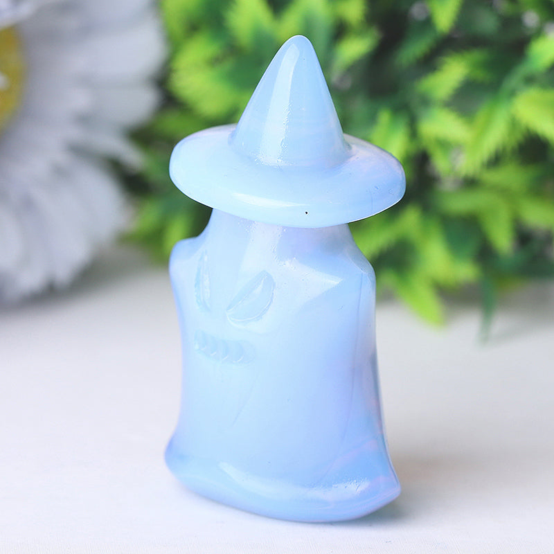 2.5" Blue Pink White Opalite Witch Crystal Carvings for Halloween