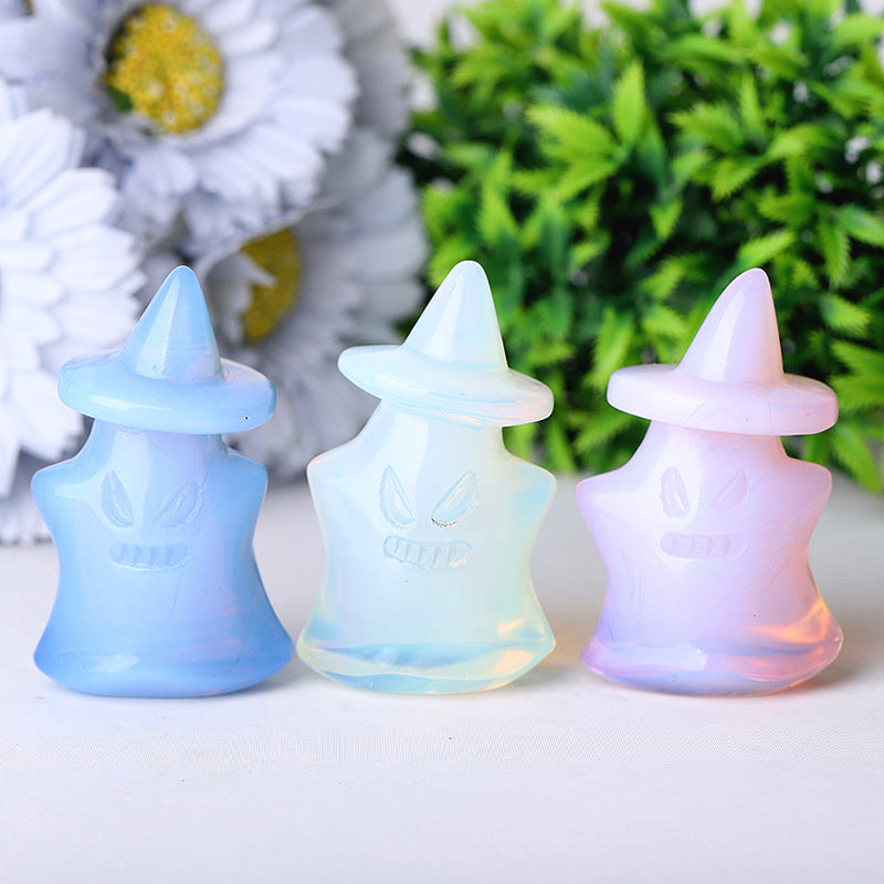 2.5" Blue Pink White Opalite Witch Crystal Carvings for Halloween