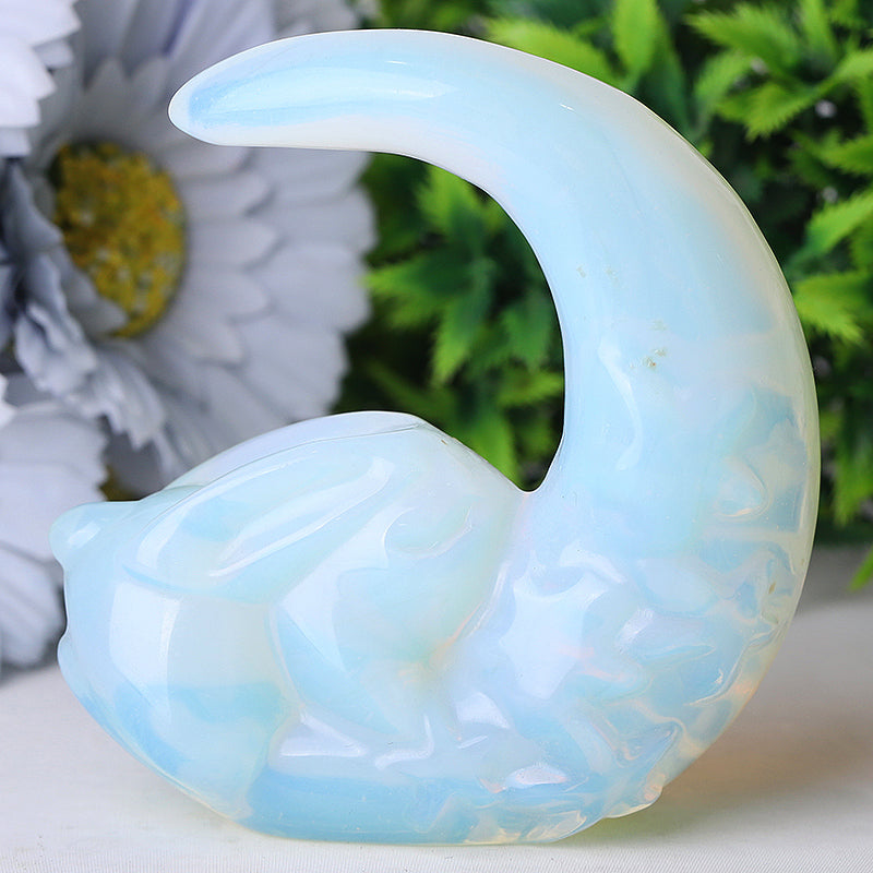 3" Opalite Moon with Rabbit Crystal Carvings