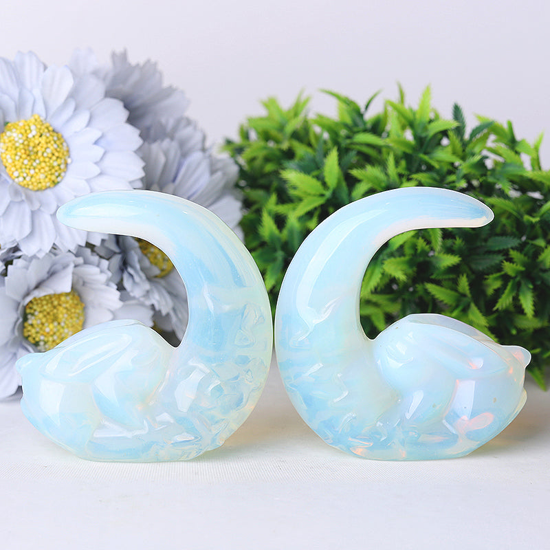 3" Opalite Moon with Rabbit Crystal Carvings