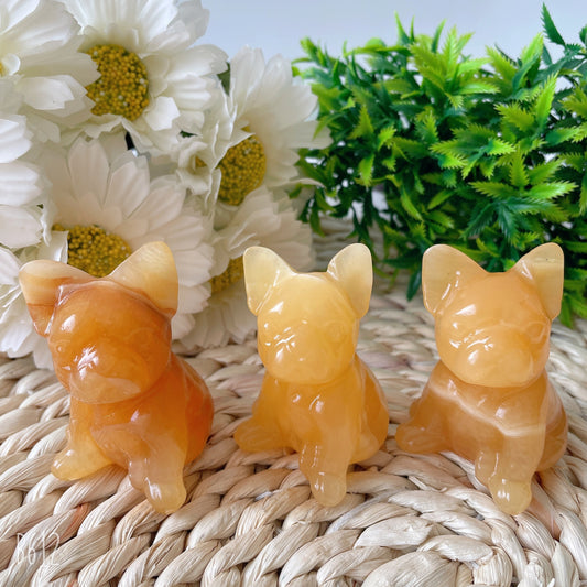 2.4" Wholesale High Quality Yellow Calcite French Bulldog Carving Crystal Dog For Home Decor