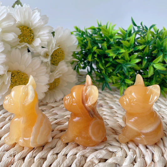 2.4" Wholesale High Quality Yellow Calcite French Bulldog Carving Crystal Dog For Home Decor