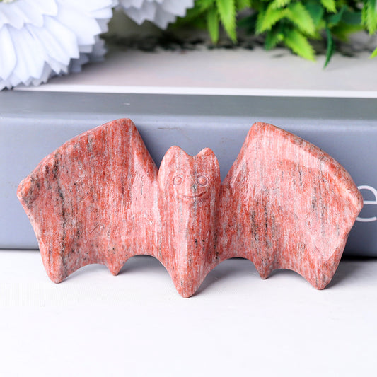 3.7" Sesame Stone Bat Crystal Carvings Halloween Decor