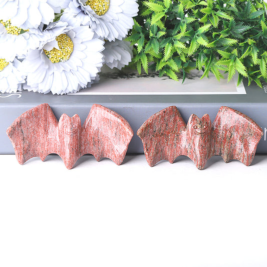 3.7" Sesame Stone Bat Crystal Carvings Halloween Decor