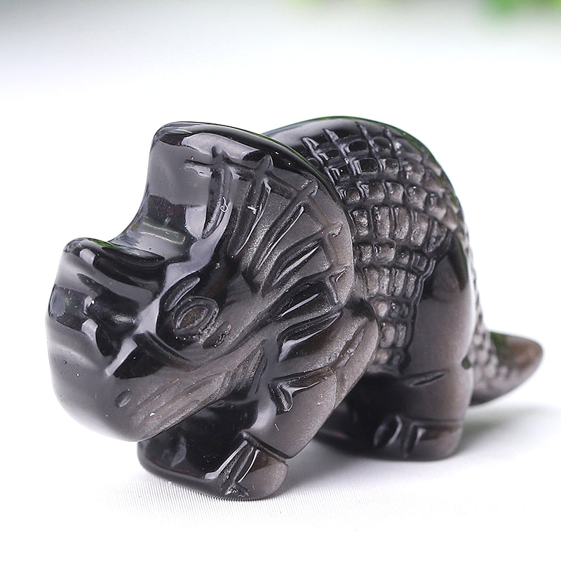 1.7" Silver Obsidian Dinosaur Crystal Carvings