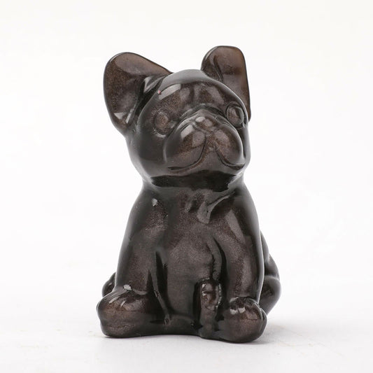 Silver Obsidian Dog Carving