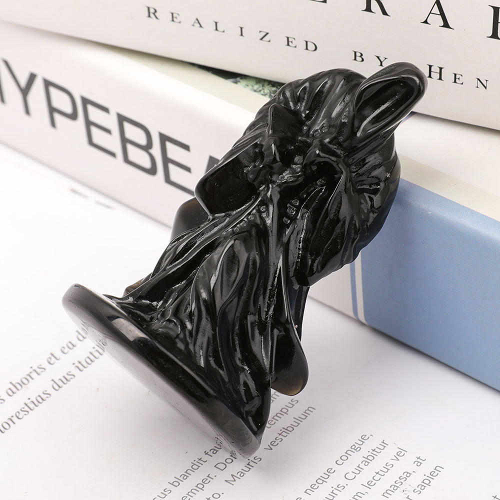 3" Black Obsidian Wizard Carvings for Halloween