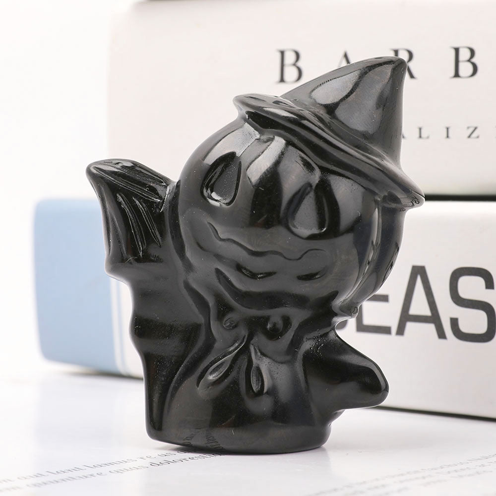 Black Obsidian Pumpkin Wizard Carvings for Halloween