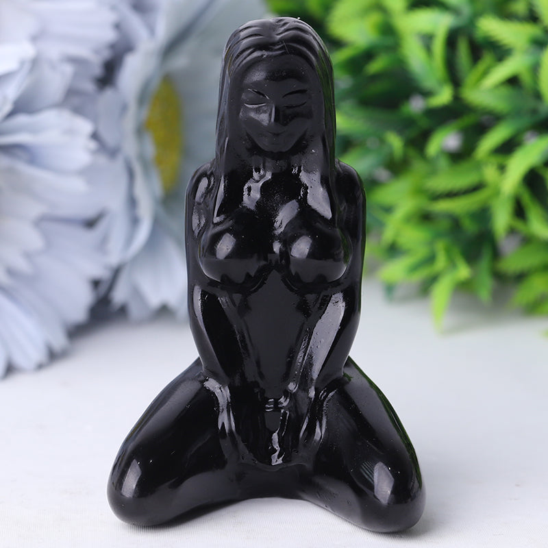 3" Black Obsidian Woman Crystal Carvings