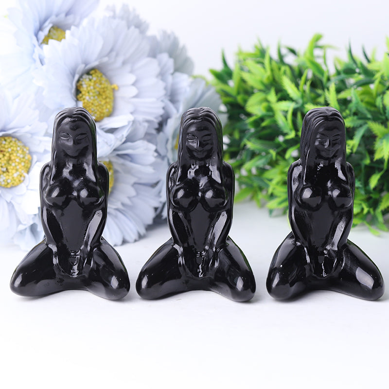 3" Black Obsidian Woman Crystal Carvings