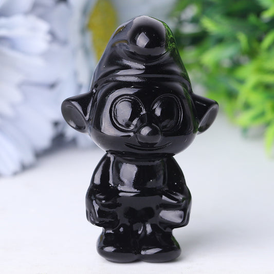 2.5" Black Obsidian Smurfs Crystal Carvings
