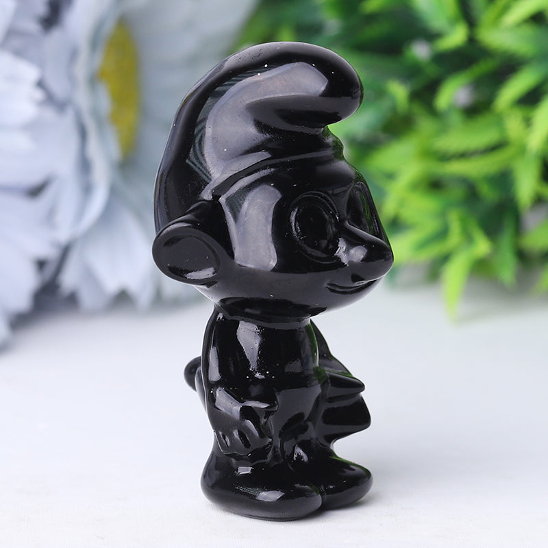 2.5" Black Obsidian Smurfs Crystal Carvings
