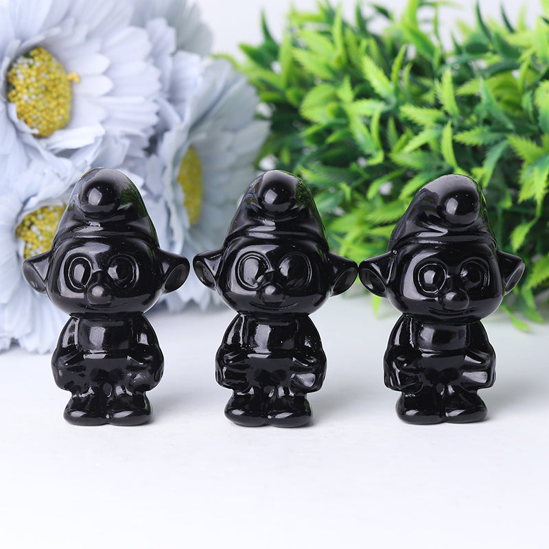 2.5" Black Obsidian Smurfs Crystal Carvings