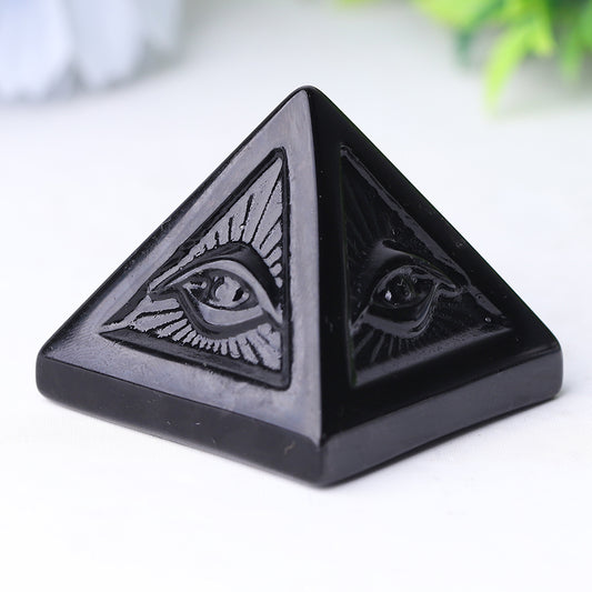 1.6" Black Obsidian Pyramid Crystal Carvings