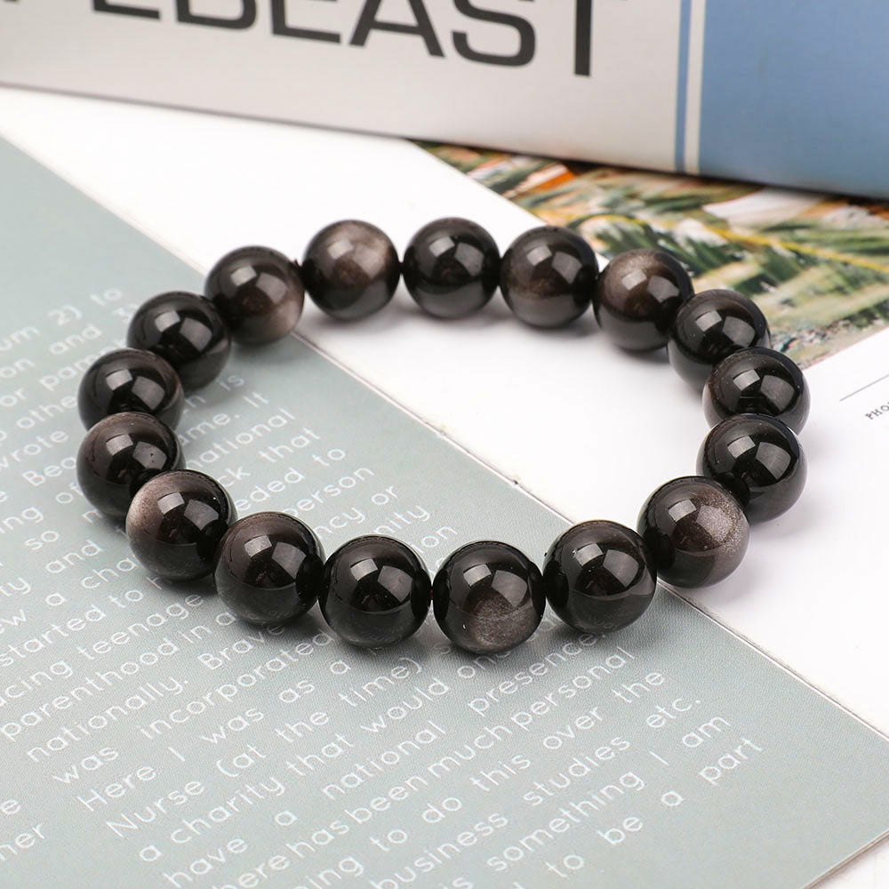 12mm Silver Obsidian Bracelet