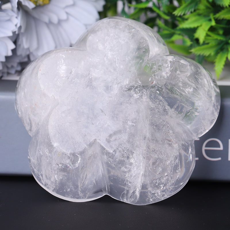 3.5" Clear Quartz Flower Shape Bowl Crystal Carvings