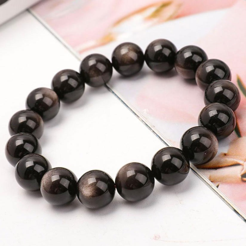 12mm Silver Obsidian Bracelet