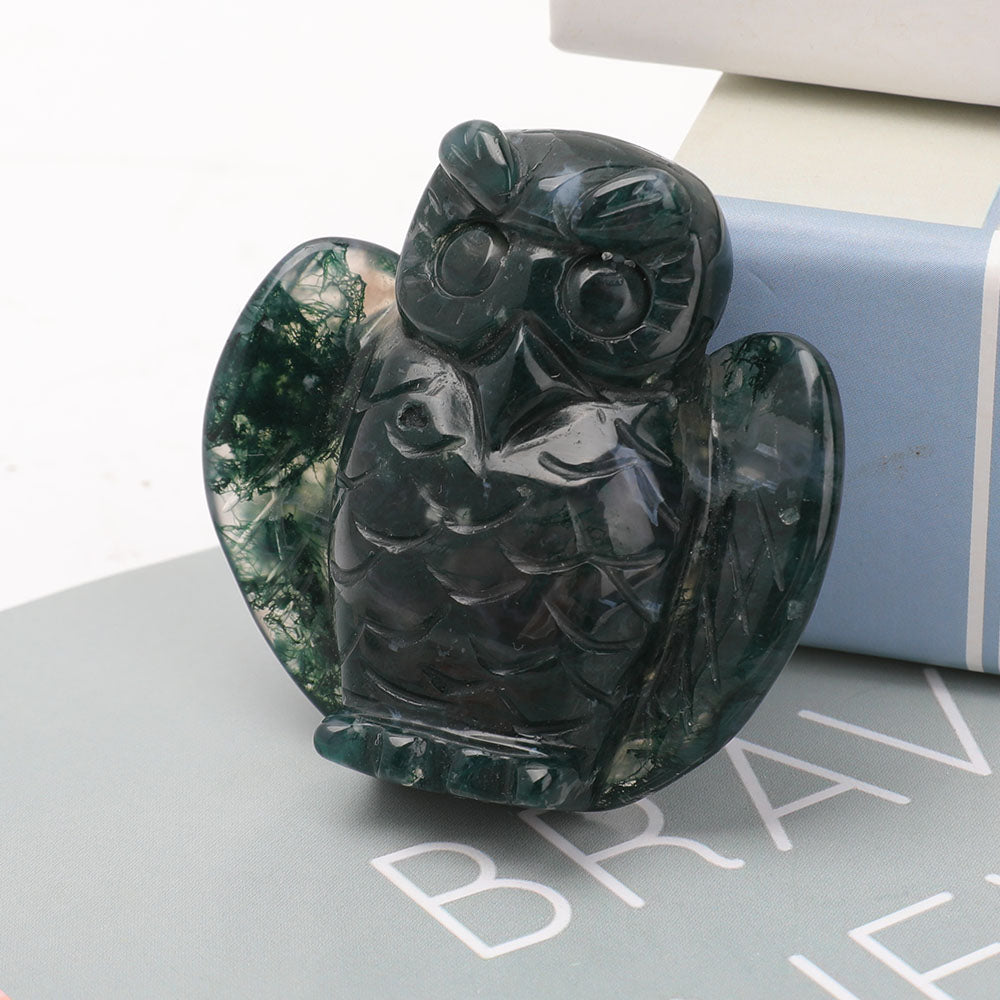 2" Moss Agate Owl Carvings for Halloween