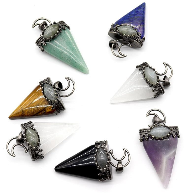 Crystal and Gem Stone Moon Pendants