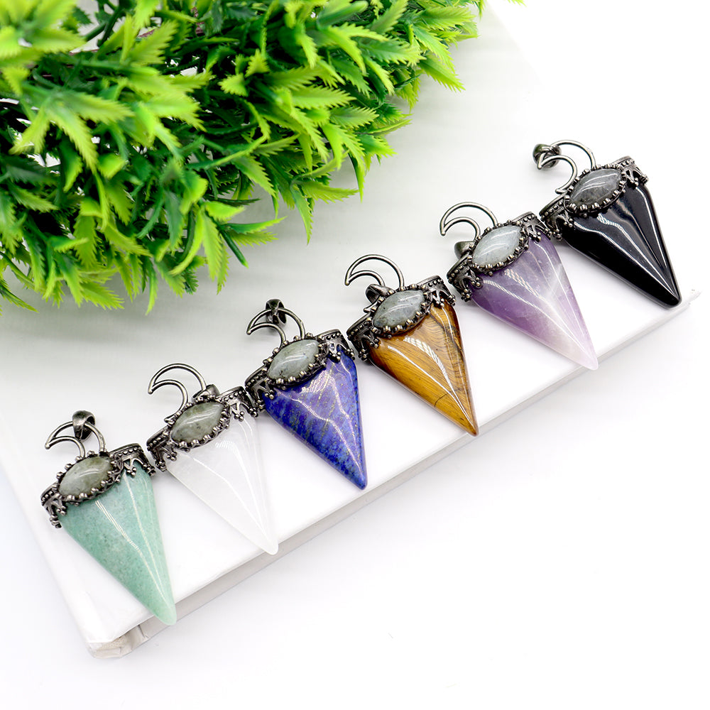 Crystal and Gem Stone Moon Pendants