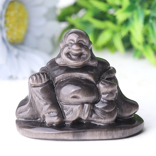 2.4" Silver Obsidian Buddha Crystal Carvings