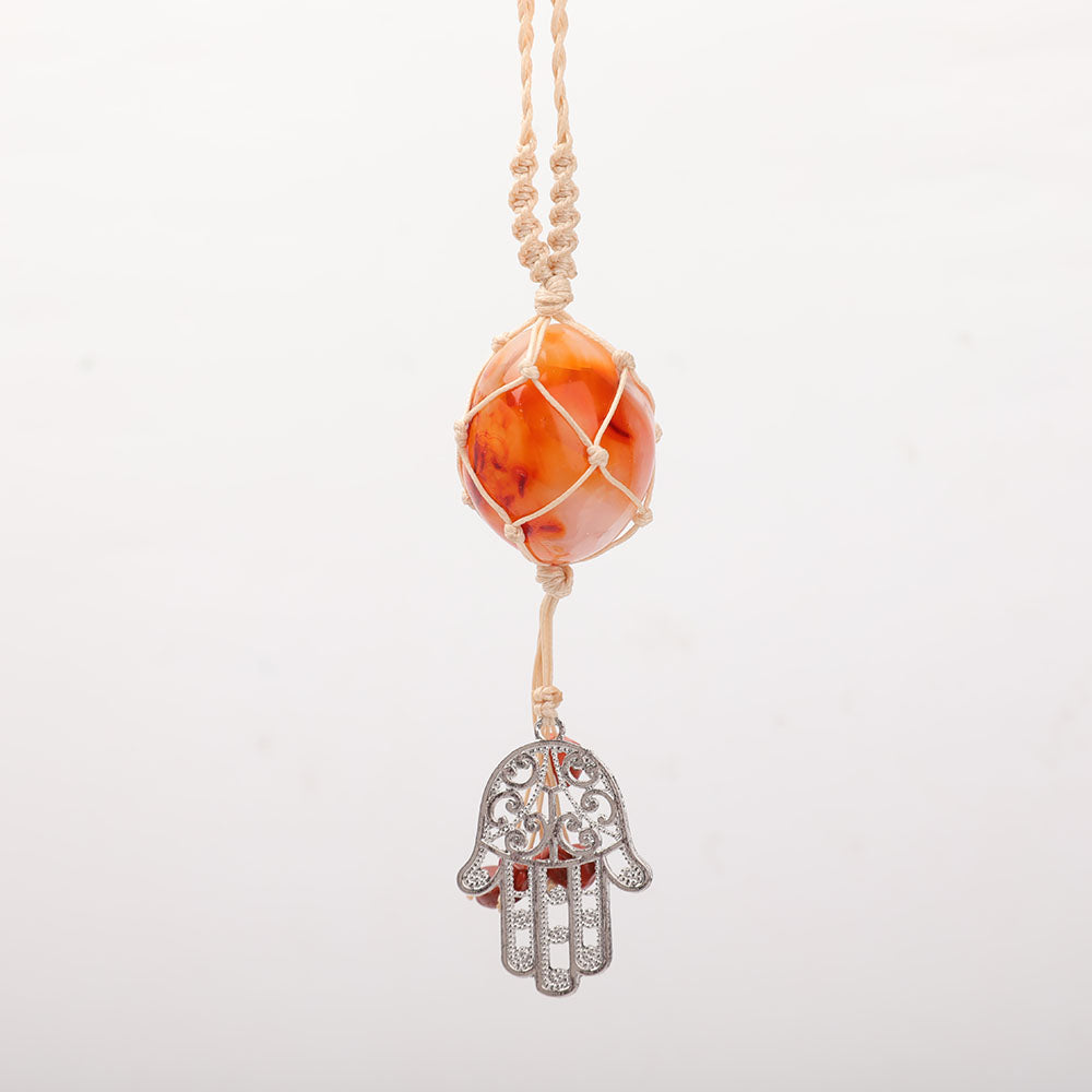Straw Rope Wrapped Carnelian Stone Adjustable Necklace