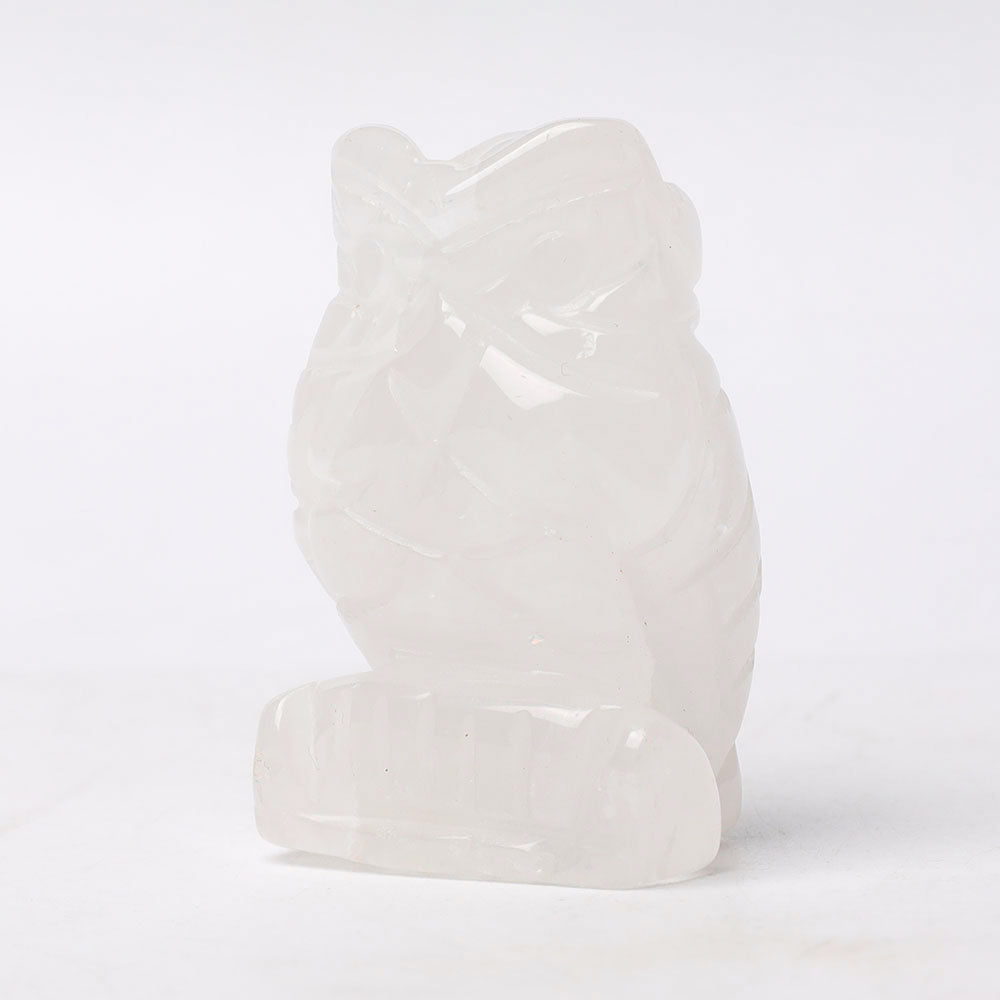 2.0" Clear Quartz Owl Figurine Crystal Carvings