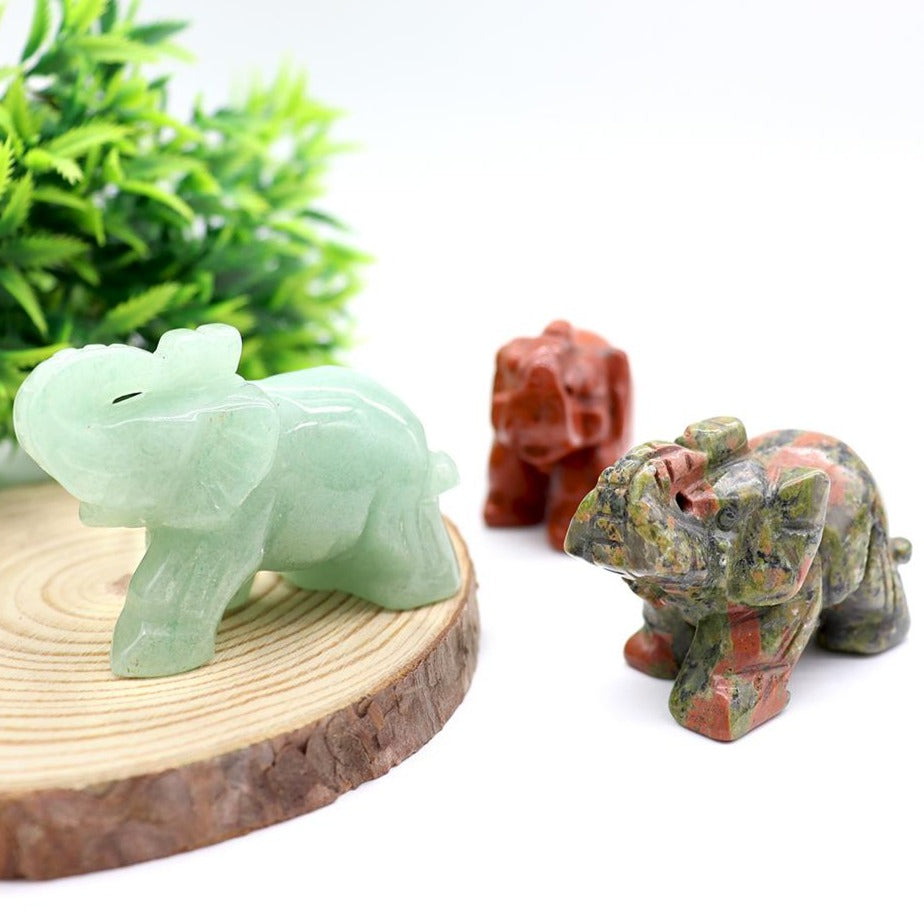 Carved Healing Crystals Gemstones Elephant Statue Figurine