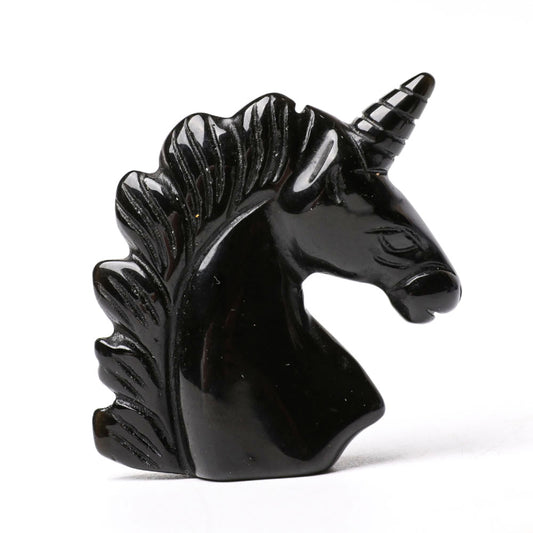 2.0" Black Obsidian Unicorn Crystal Carvings