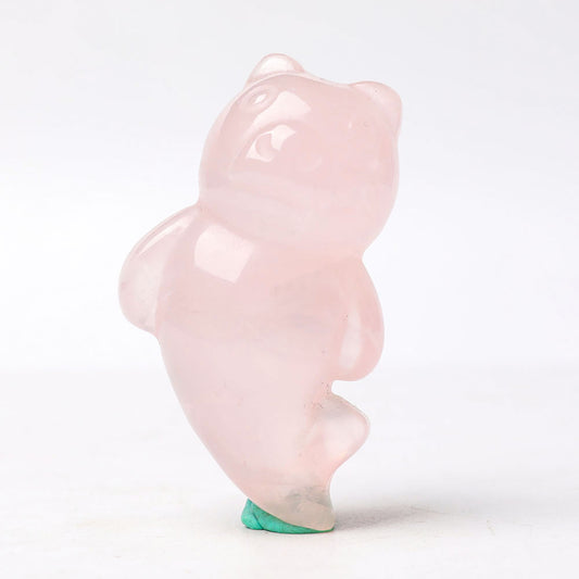 Rose Quartz Bear With Beauty Tail Crystal Carvings