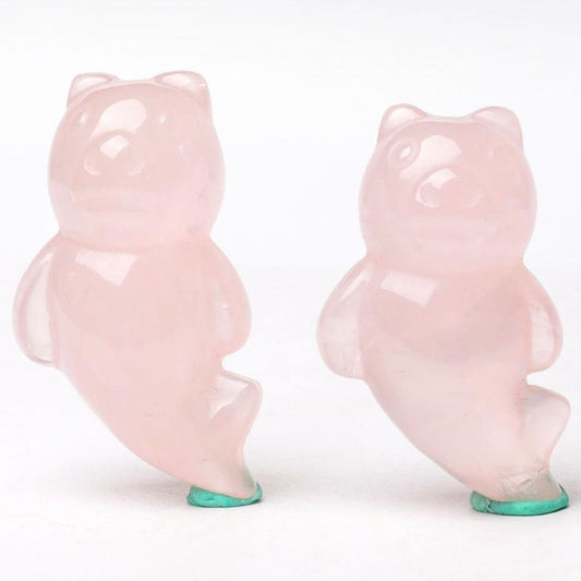 Rose Quartz Bear With Beauty Tail Crystal Carvings