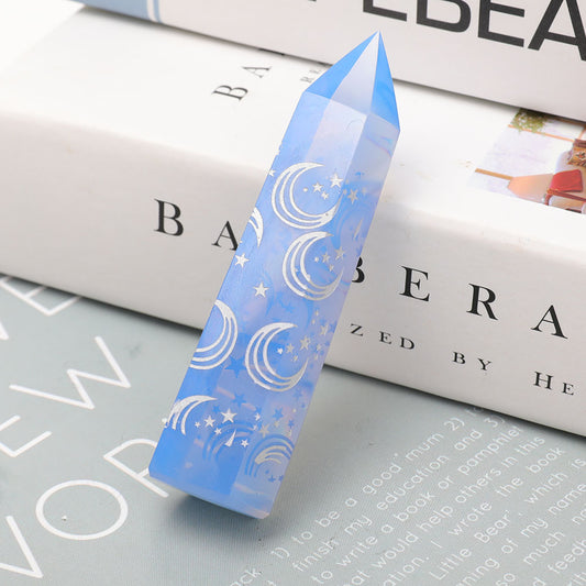 Blue Opalite Point with Moon Printing