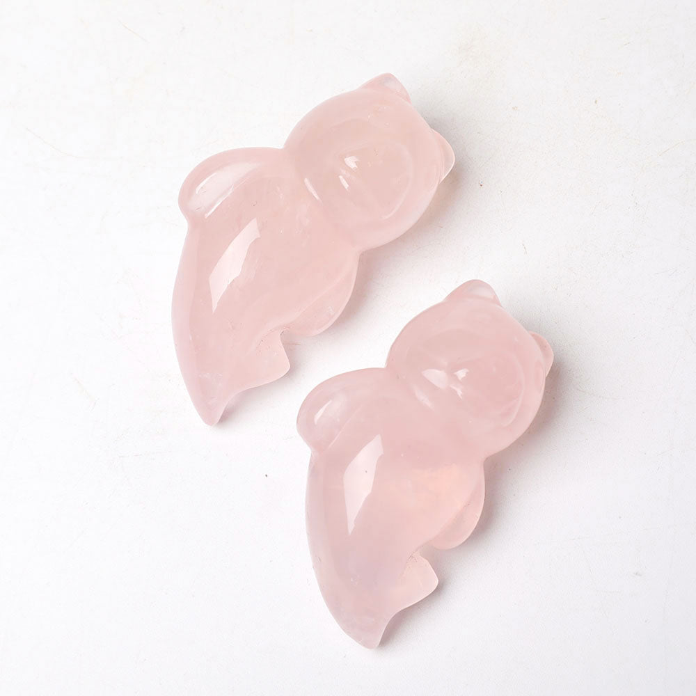 Rose Quartz Bear With Beauty Tail Crystal Carvings