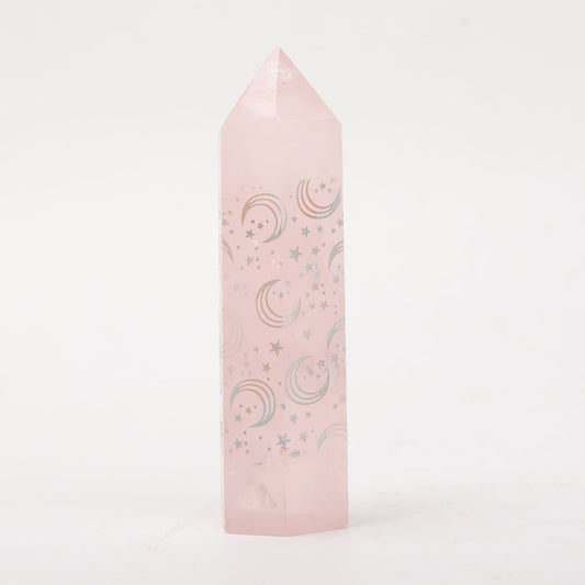 Rose Quartz Point with Laser Engraved Pattern