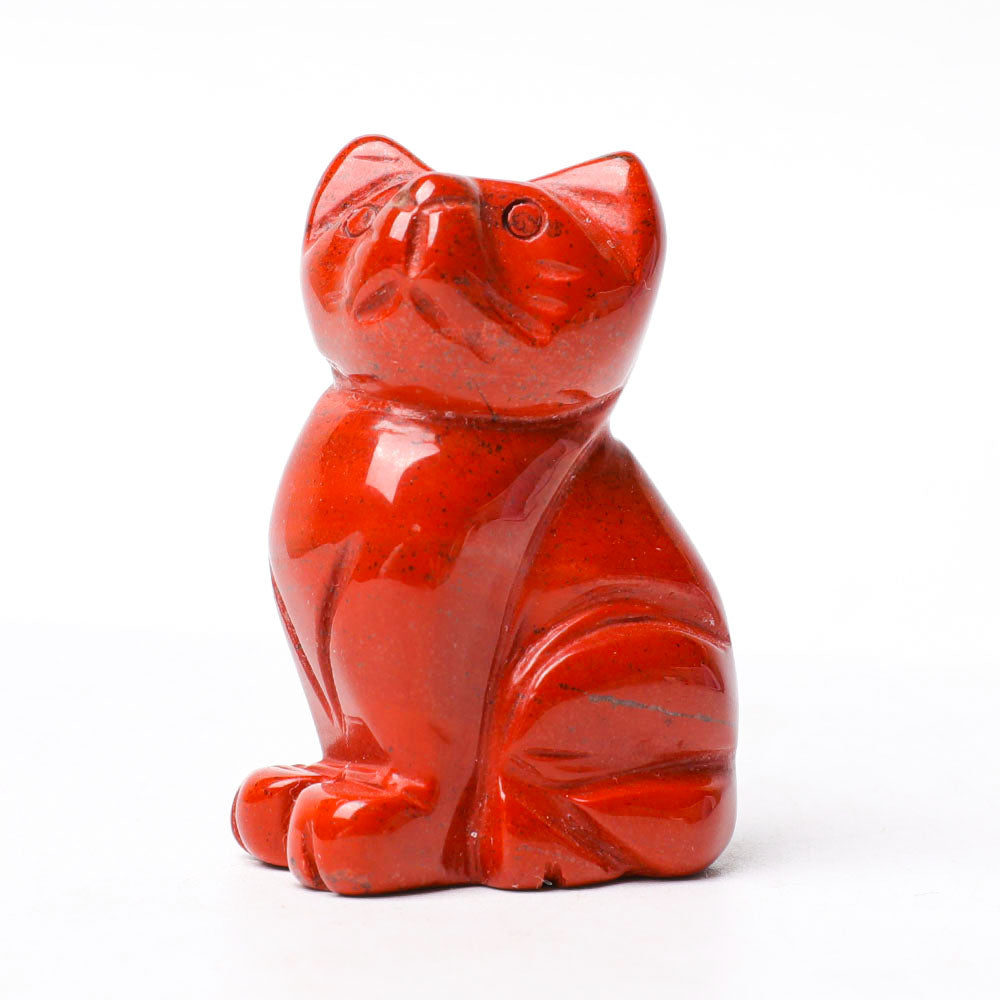 1.5" Red Jasper Cat Figurine Crystal Carvings