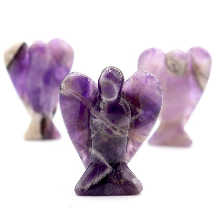 Crystal Gemstone Carved Pocket Crystal Guardian Angel Figurines 3 inch