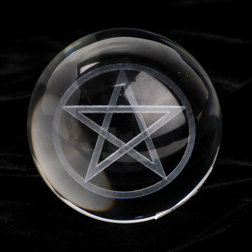 80mm Inner Laser Carving Pentagram Glass Sphere