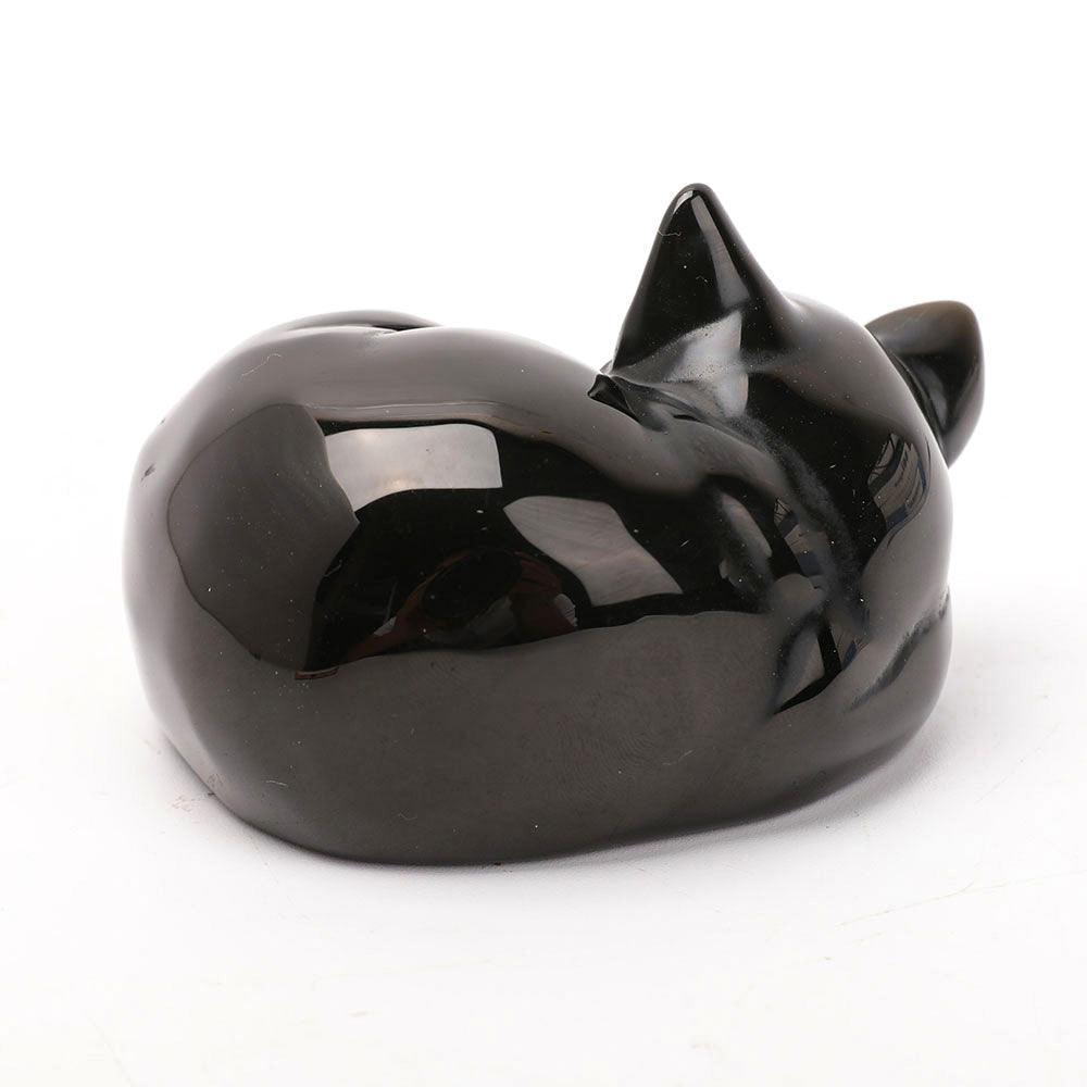 Black Obsidian Sleeping Cat Carvings