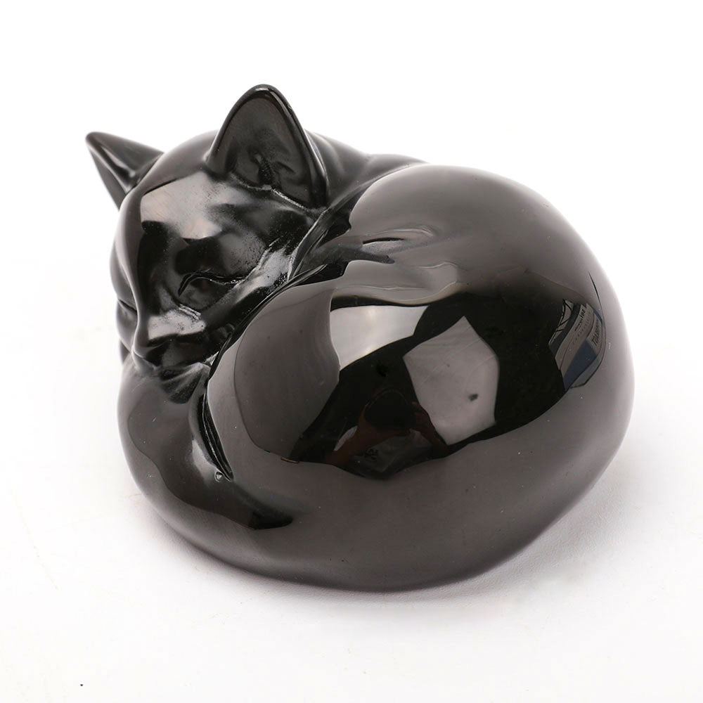 Black Obsidian Sleeping Cat Carvings