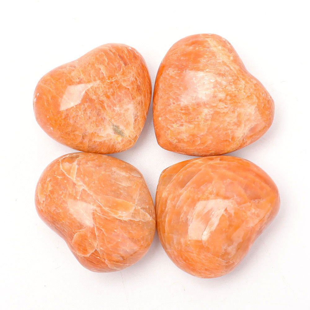 Set of 4 Peach Moonstone Heart Shape Palm Stone