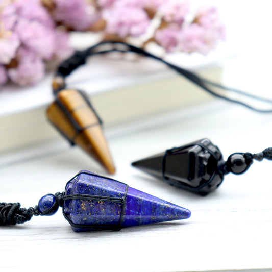 Arrow Shaped Obsidian Quartz Crystal Stone Necklace